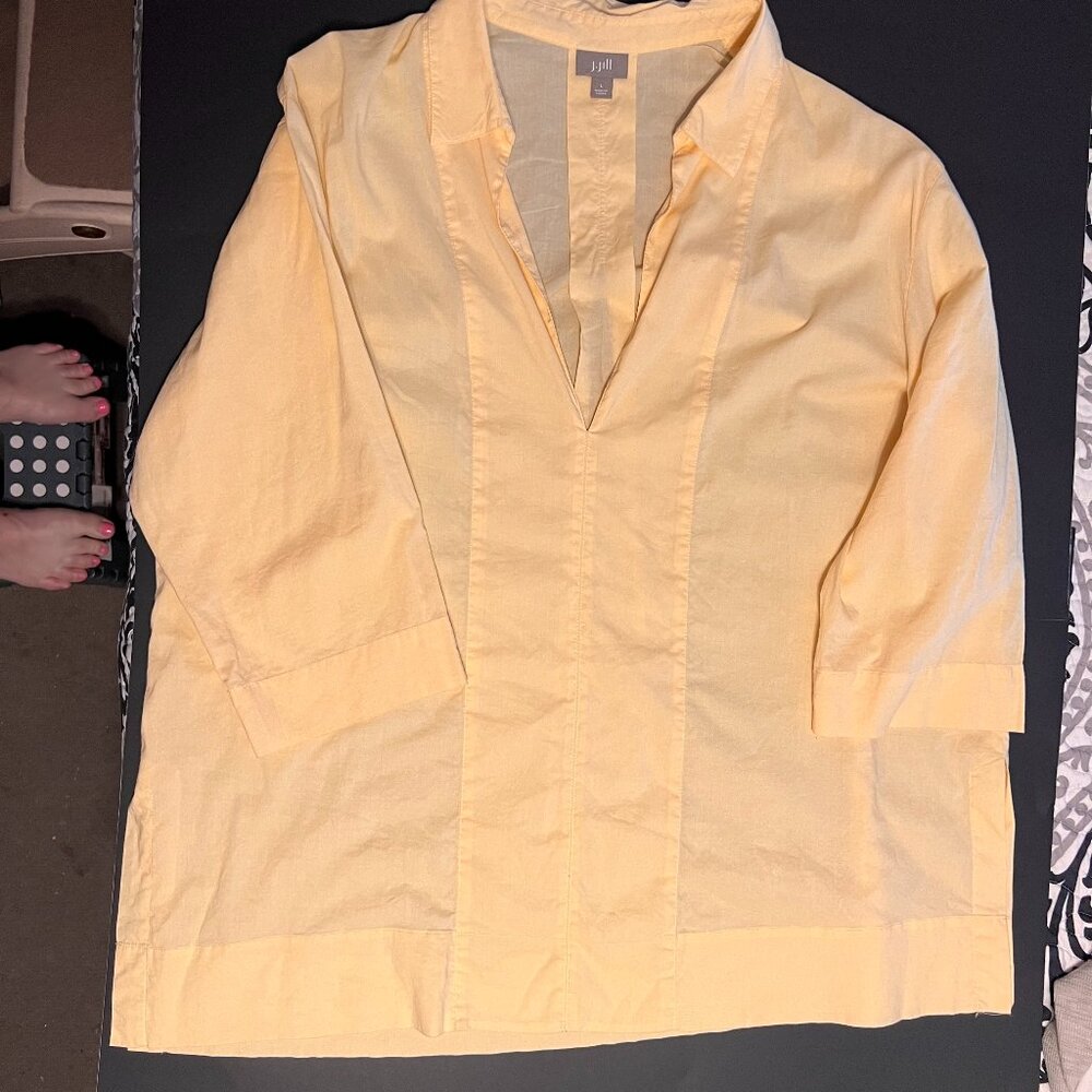 Ladies J. Jill Yellow 3/4 Sleeve A-Line Tunic Size Large Cotton/Rayon Pre-owned